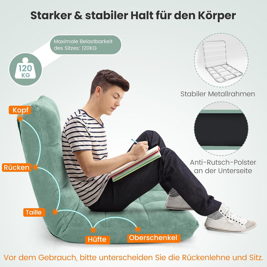 RELAX4LIFE Bodenstuhl Klappbar, Bodensessel mit Verstellbarer Rückenlehne &amp; Liegefunktion, Bodensitz