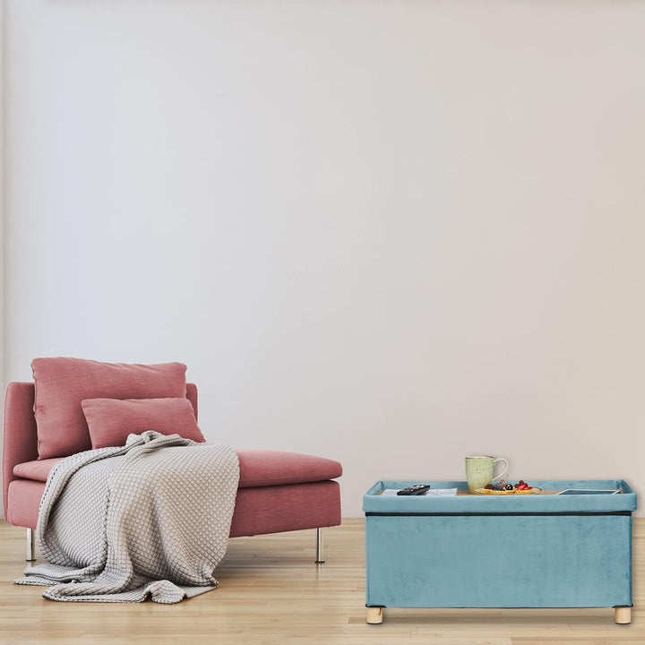 Relaxdays Sitzbank mit Stauraum, Polster, Samtbezug, Holzfüsse, bis 120 kg, faltbar, Sitztruhe HBT: