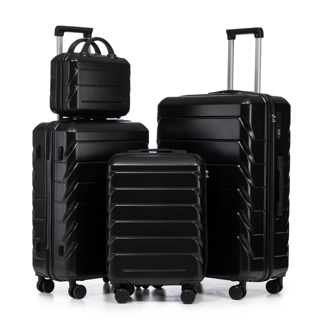 Hartschalen-Koffer Trolley Handgepäck Rollkoffer, Reisekoffer Set mit 4 Rollen, 4er Gepäckset Schwar