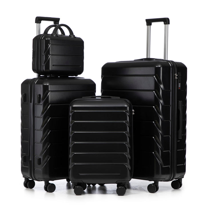 Hartschalen-Koffer Trolley Handgepäck Rollkoffer, Reisekoffer Set mit 4 Rollen, 4er Gepäckset Schwar