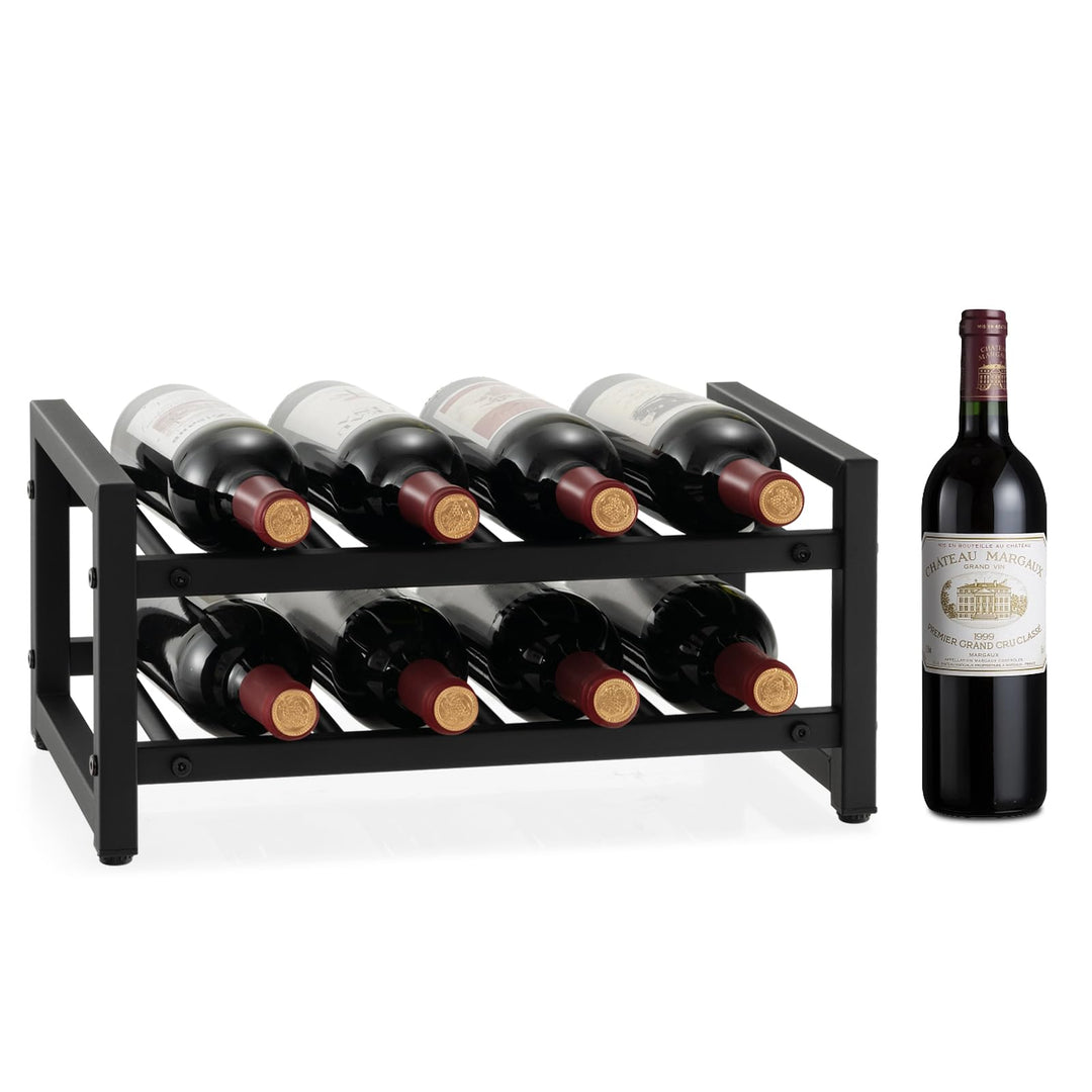 COSTWAY Weinregal Metall, Flaschenregal mit 2 Ablagen, für bis zu 8 Flaschen, Flaschenständer schwar