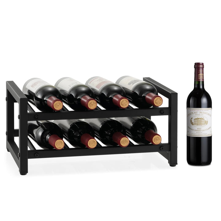 COSTWAY Weinregal Metall, Flaschenregal mit 2 Ablagen, für bis zu 8 Flaschen, Flaschenständer schwar