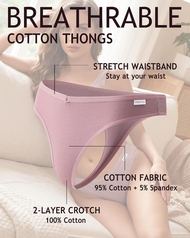 FINETOO 10er Damen Baumwoll Strings Set Tanga Unterhosen Frauen Weich Unterwäsche Niedrige Taille Sl