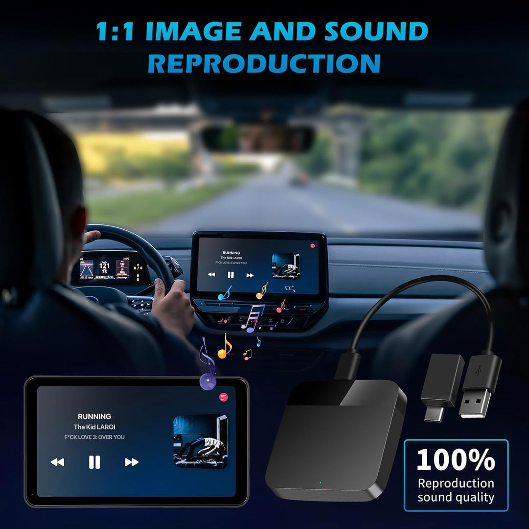 Wireless Android Auto Adapter mit integriertem Kabel, Android Auto Kabellos Adapter für Auto, Plug &