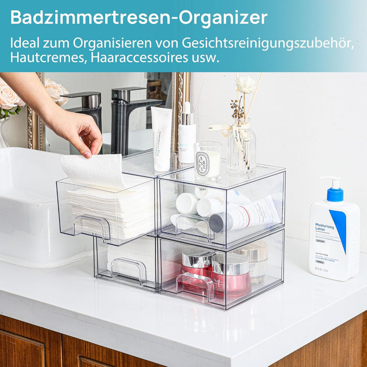 Vtopmart 4 Pack Stackable Storage Drawers, Acrylic Organiser with 32 Non-slip Mat, Acrylic Drawer Or