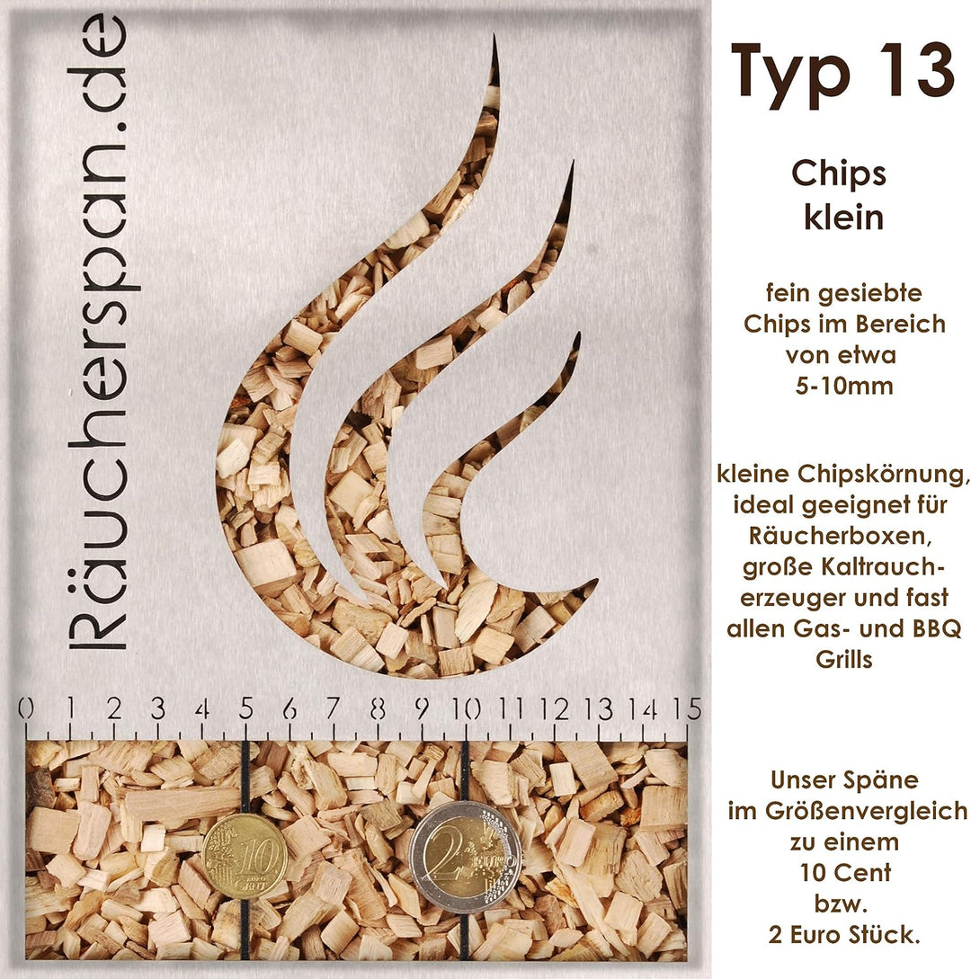 Premium Räucherchips Buche Typ 13 grob 6-12mm für Barbecue und Heissräuchern, 15kg 15kg Buche - Typ