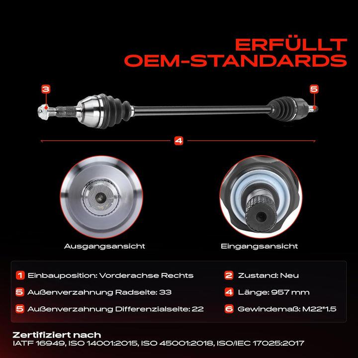 Frankberg Antriebswelle Vorderachse Rechts Kompatibel mit Astra H L48 1.4L 1.6L 2004-2014 Astra MK V