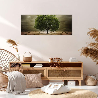 Wandbilder Dekoration Wohnzimmer Baum Feld Umwelt Panorama Bilder auf Leinwand 120x50cm Leinwandbild