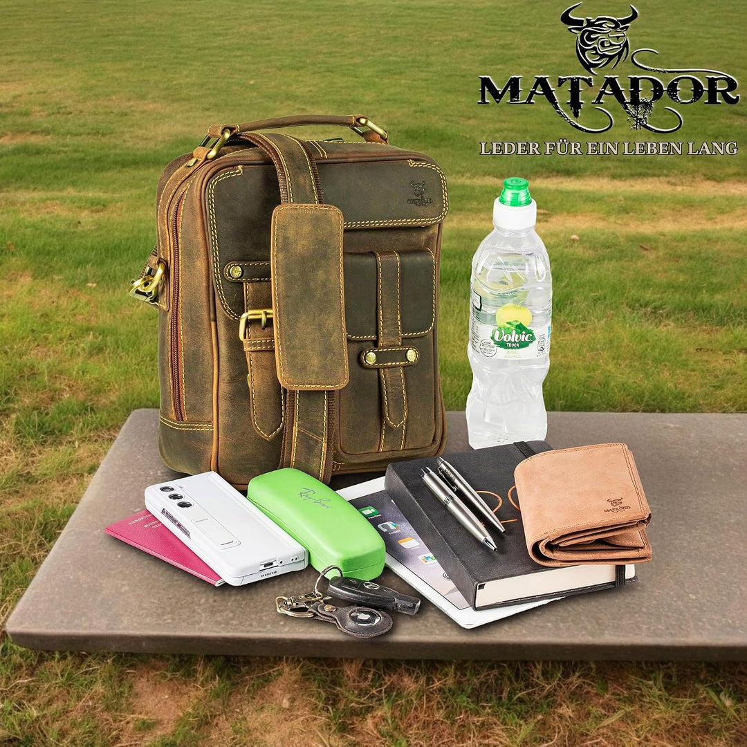 MATADOR Schultertasche Echt Leder Herren Hochwertige Arbeittasche Umhängetasche Ledertasche Tabletta