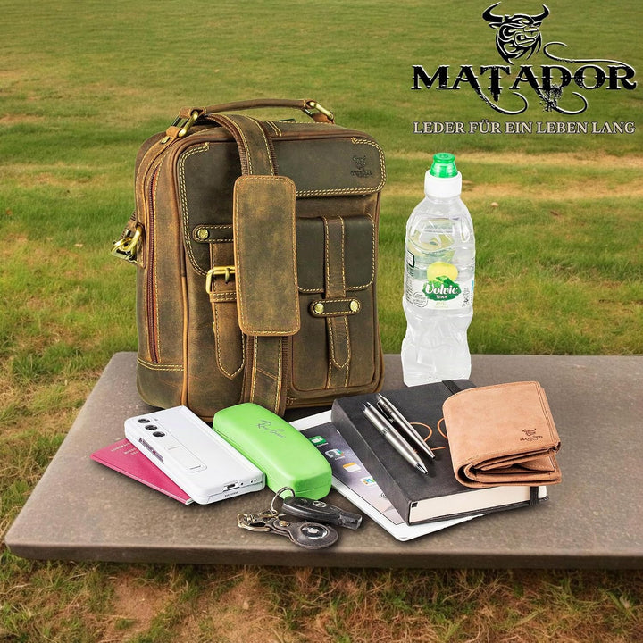 MATADOR Schultertasche Echt Leder Herren Hochwertige Arbeittasche Umhängetasche Ledertasche Tabletta