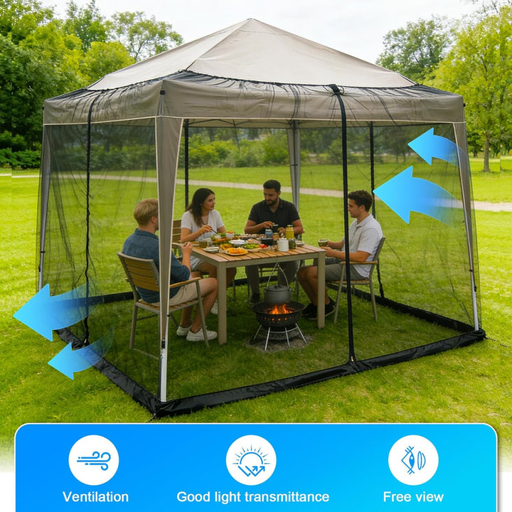 3x3m Moskitonetz Fliegengitter für Pavillon Sonnenschirm, PP Nanocomposite Gazebo Mosquito Net 4-Sei