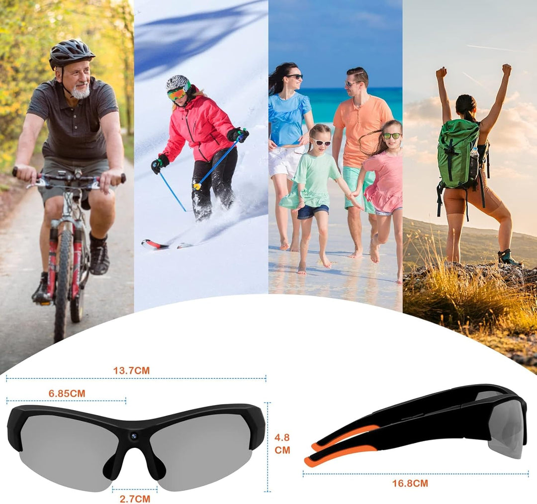 TANGMI Mini Kamera, 1080P HD Brille mit Kamera, Polarisiertes Objektiv, Eingebauter 32GB Speicher, K