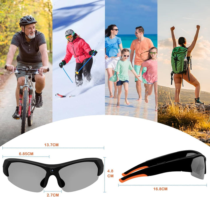 TANGMI Mini Kamera, 1080P HD Brille mit Kamera, Polarisiertes Objektiv, Eingebauter 32GB Speicher, K