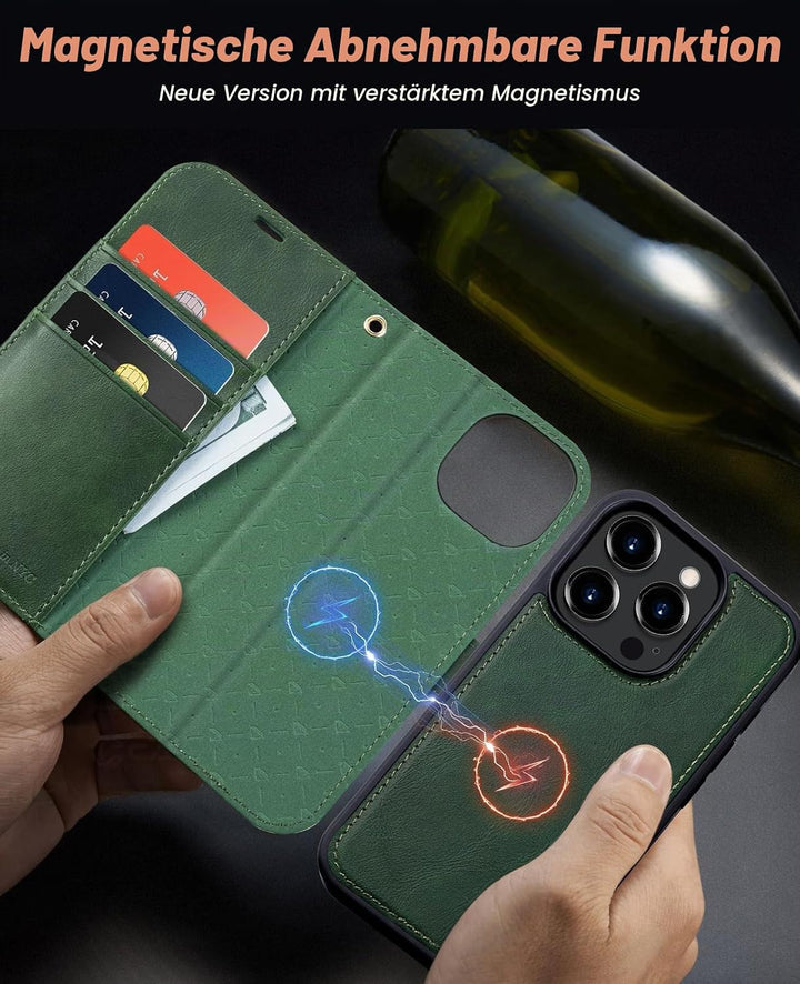 OCASE iPhone 15 Pro Max Hülle(2in1) Leder Stossfestes Case [Abnehmbare magnetische Hülle] [Kabellose