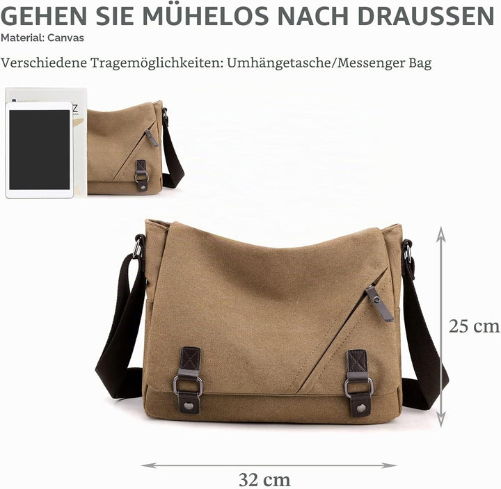 NICOLE &amp; DORIS Umhängetasche Herren Damen Schultertasche Segeltuch Messenger Bag Arbeitstasche Lapto