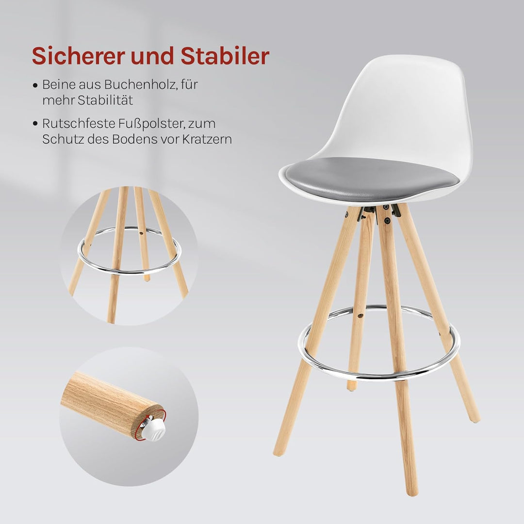 WOLTU® BH45grw-2 2 x Barhocker 2er Set Barstuhl aus Kunstleder Holzgestell mit Lehne + Fussstütze De