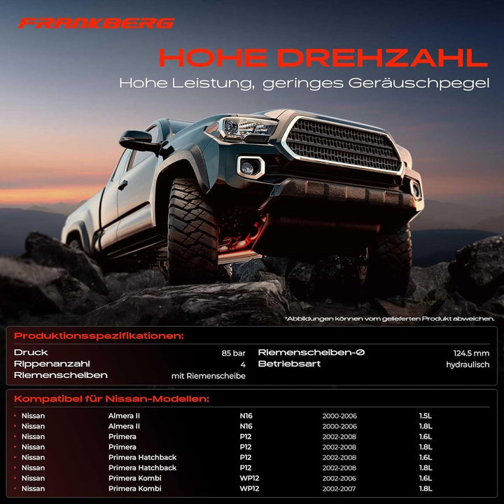 Frankberg Servopumpe Hydraulikpumpe Lenkung Kompatibel mit Almera II N16 1.5L 1.8L 2000-2006 Primera