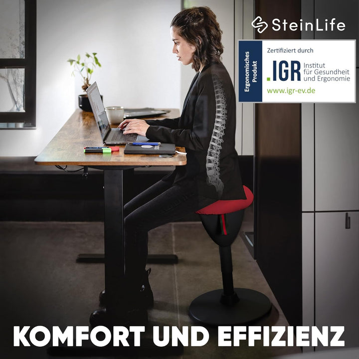 SteinLife Cone [Black Edition] - Sitzhocker ergonomisch mit Schwingeffekt - [Höhenverstellbar] - Bür