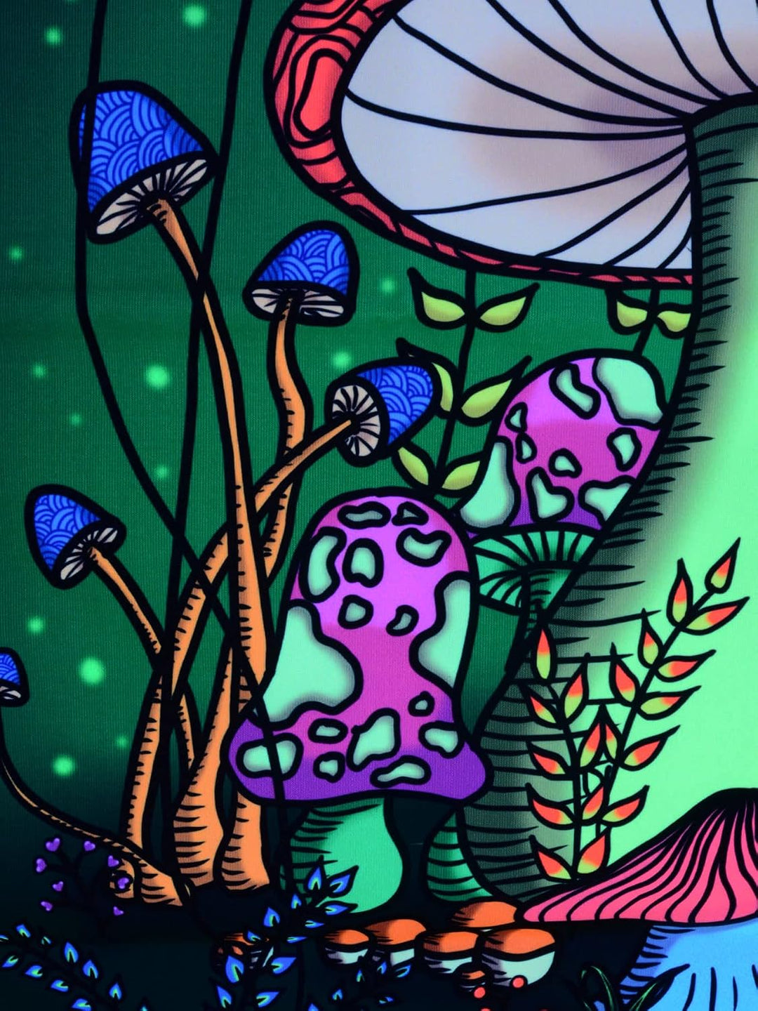 PSYWORK Schwarzlicht Stoffposter Neon | Magic Mushroom Wonderland | 0,6 x 0,9m | UV-aktiv | fluoresz