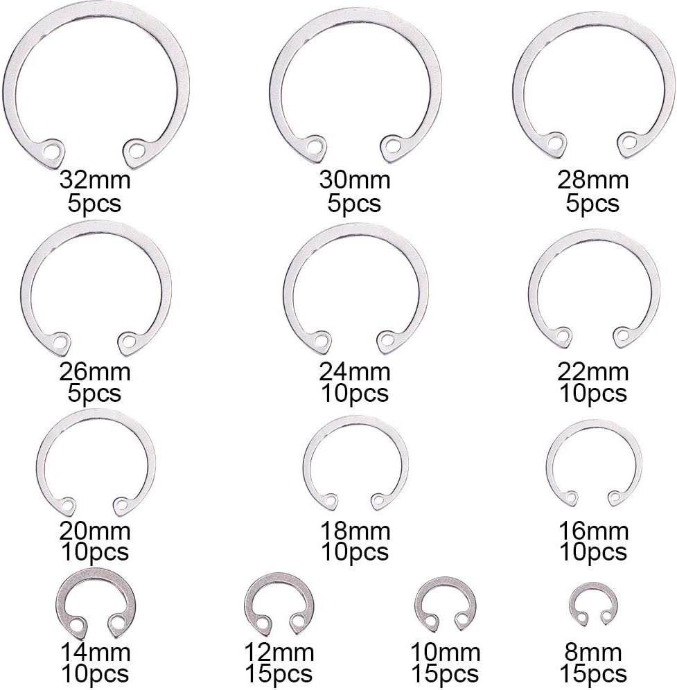 INCREWAY 125 Stück Edelstahl interne Sicherungsringe Clip Ring Sortiment Set Grösse: 8 mm bis 32 mm（