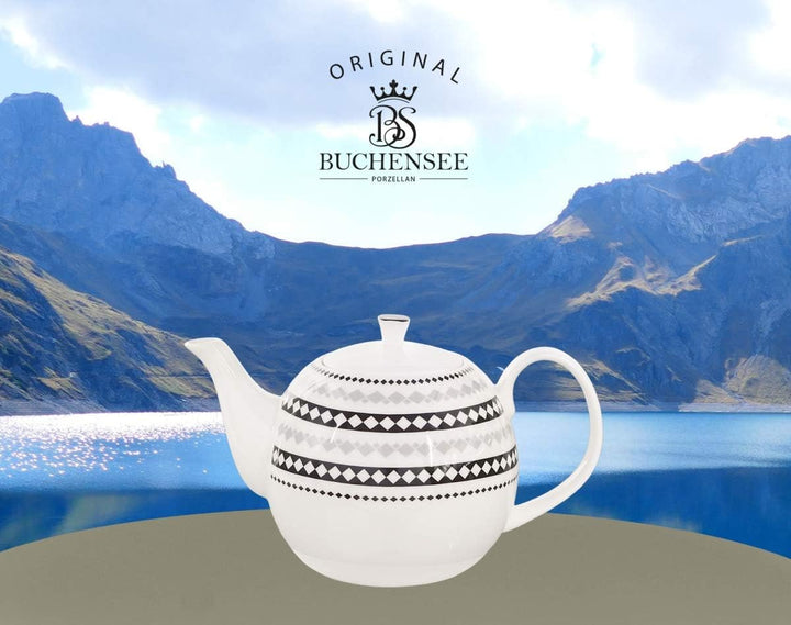 tea4chill Buchensee Porzellan Kanne 1,5 Liter. Elegante Teekanne/Kaffeekanne aus Fine Bone China mit