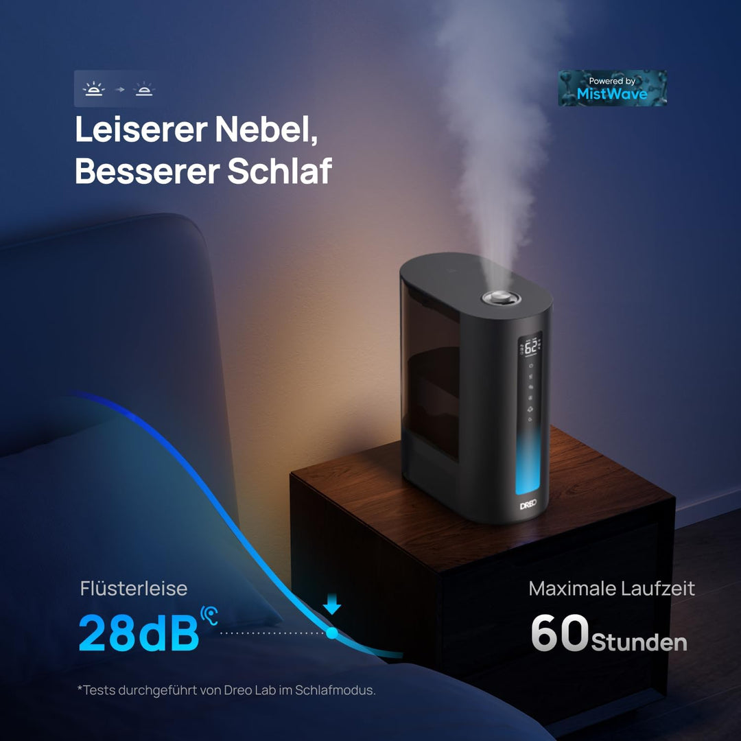 DREO 6L Smart Luftbefeuchter für grosse Räume, Warm- und Kaltnebel für Schlafzimmer, 60 Std. Laufzei