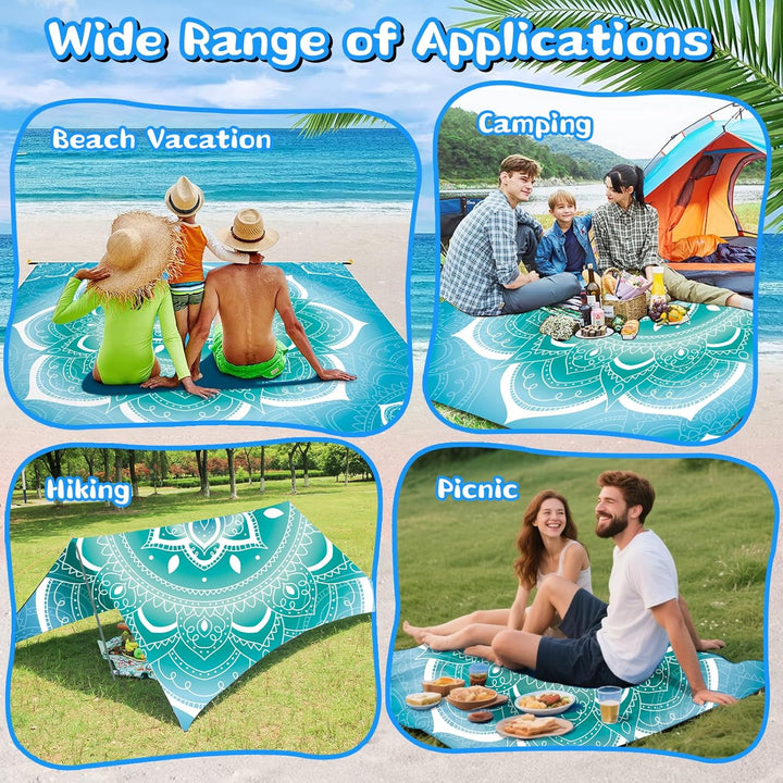 Stranddecke Sandfrei Wasserdicht Mandala 200x220cm Grosse Strandmatte Picknickdecke für 4-6 Personen