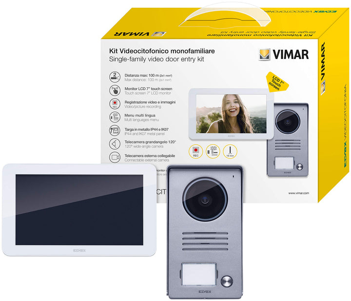 VIMAR K40935 Videosprechenalagen-Set enthält Freisprech-Touchscreen-Videohaustelefon LCD 7in, 1-Tast