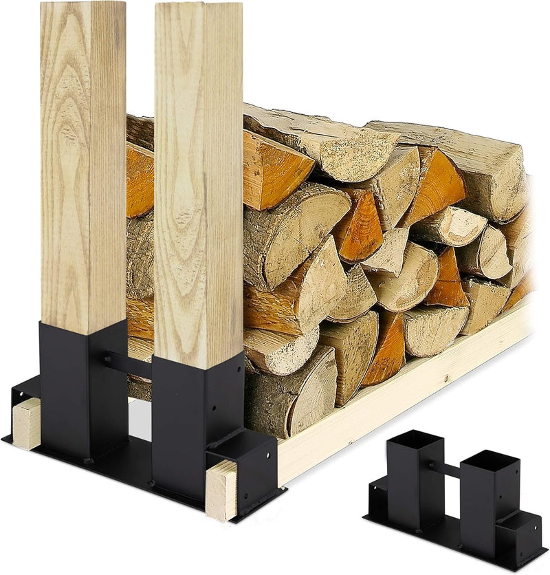 Relaxdays Holzstapelhilfe 2er Set, DIY Holzunterstand für Kanthölzer, Holzaufbewahrung, beschichtete