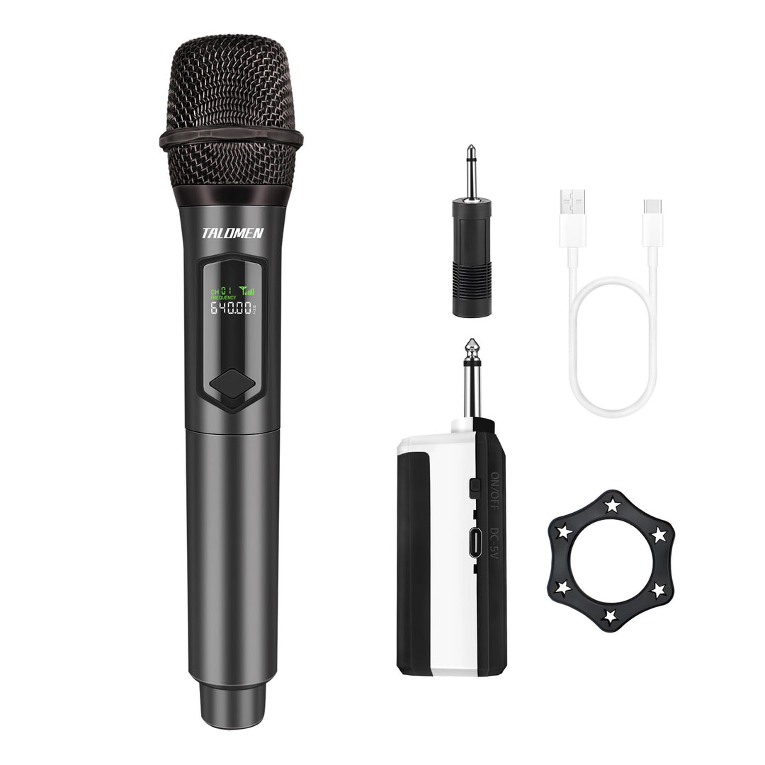 talomen Professionelles kabelloses Mikrofon, 2,4 GHz, Karaoke, dynamisch, wiederaufladbar, mit Empfä