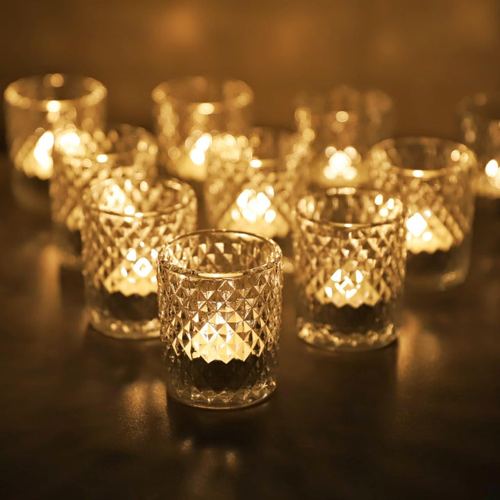 Vohocandle Klare Teelichthalter Glas mit 12, Teelichtgläser Vintage als Raumdekoration, Transparente
