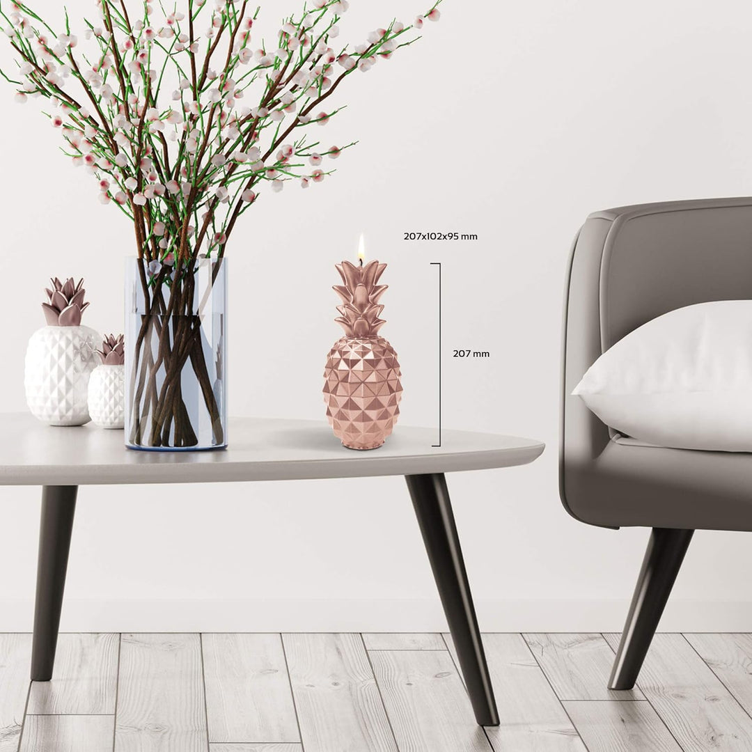Candellana Ananas Paraffinkerze 100x100x210 mm - Roségold Kerze Dekorativ - Kerzen Aesthetic 3D - Ca