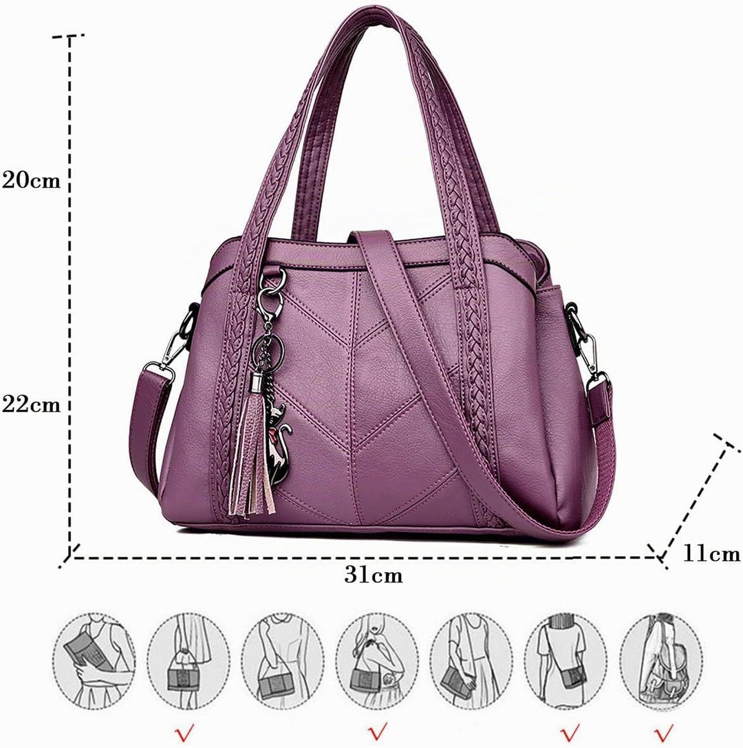 Damen Hobo Schultertasche Tasche mit Schultergurt Umhängetasche Handtasche aus PU-Leder EINWEG Lila,