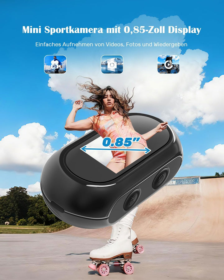 Mini Action Cam, 1080P HD Actionkamera, Sportkamera 120° Weitwinkel Körperkamera Bodycam mit Display