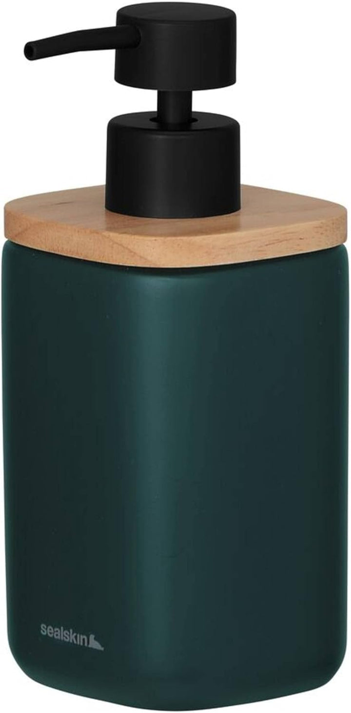 Sealskin Mind Seifenspender 200 ml, aus Zement gefertigt, Details aus Holz, Farbe: Dunkelgrün 200 ml