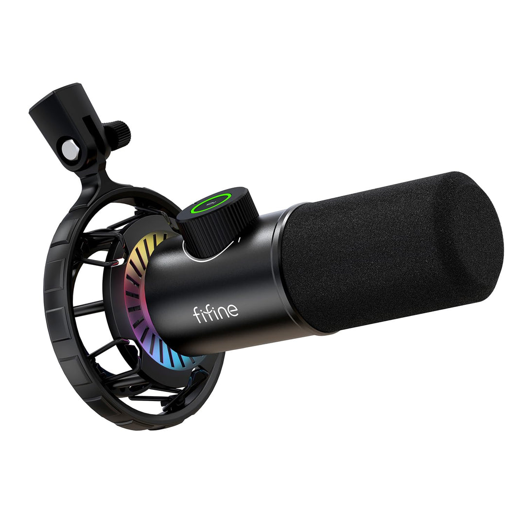 FIFINE USB Gaming Mikrofon, RGB Dynamische Mikrofone PC mit Stummschalttaste, Plug-and-Play Nierench