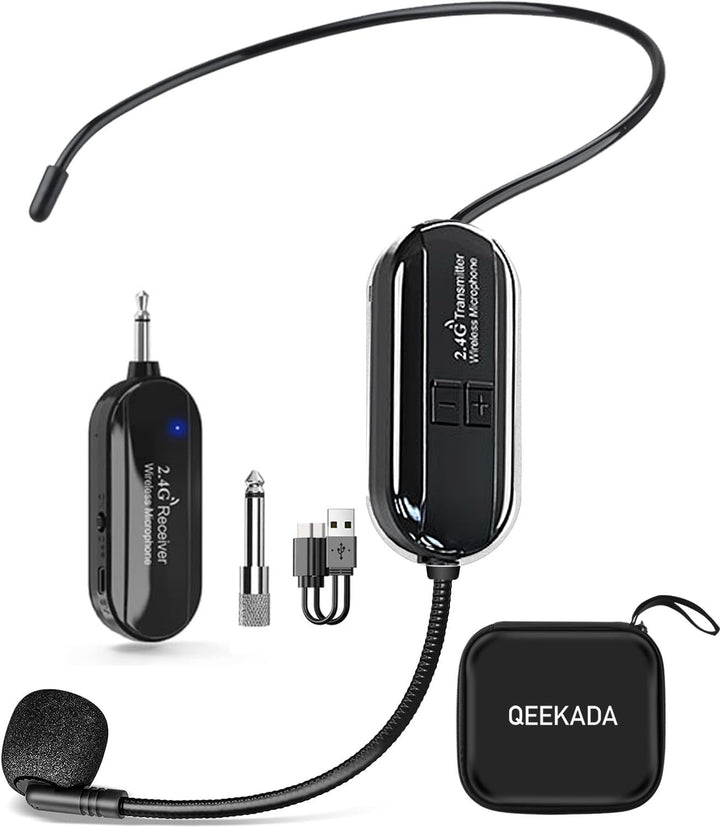 Wireless Mikrofon Headset, 2.4G Kabelloses Mikrofon, funkmikrofon headset mit 50M Reichweite, Wieder
