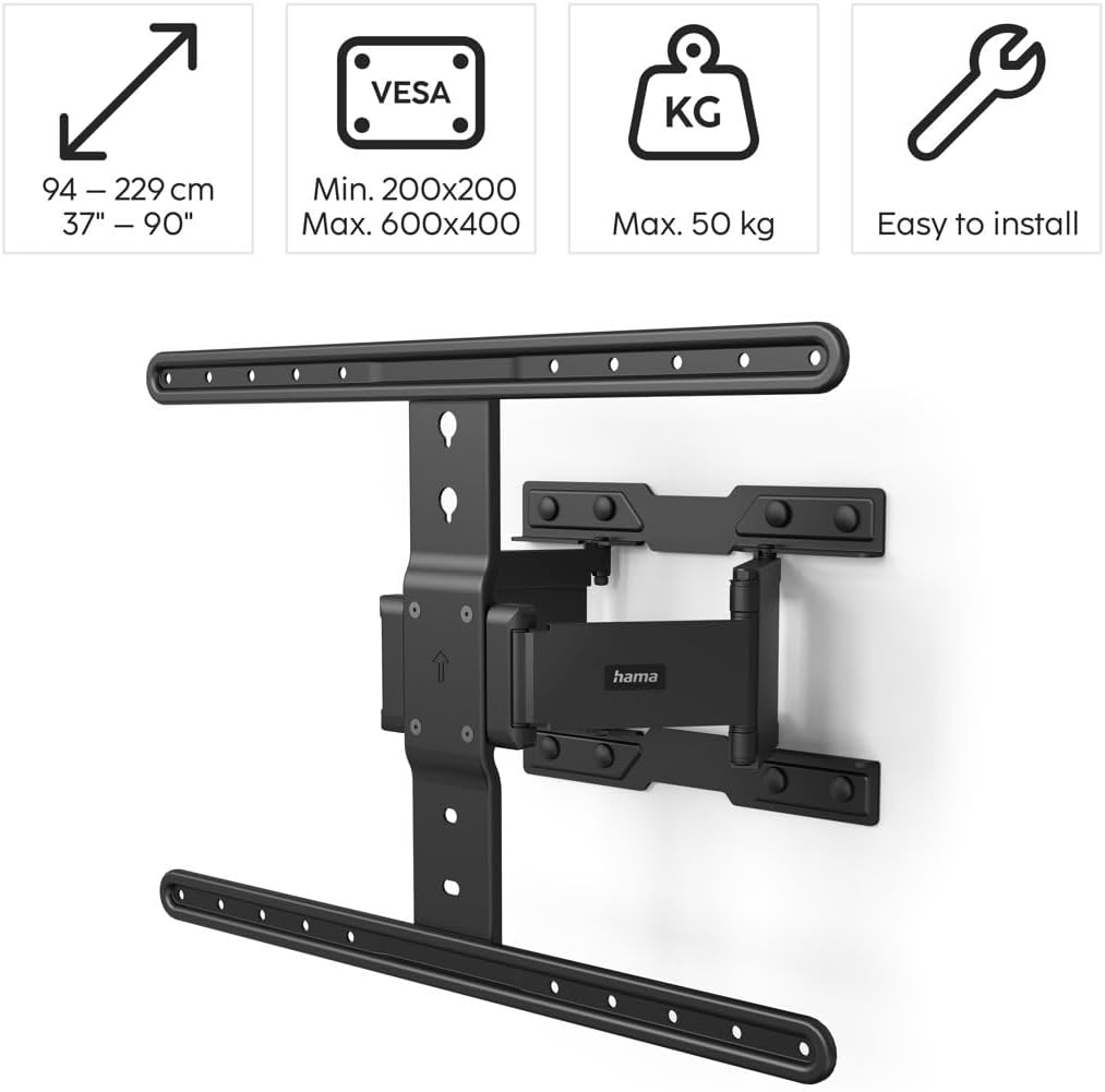 Hama TV Wandhalterung schwenkbar, neigbar, Slim (TV Wandhalterung 37-90 Zoll, VESA 200x200 bis VESA