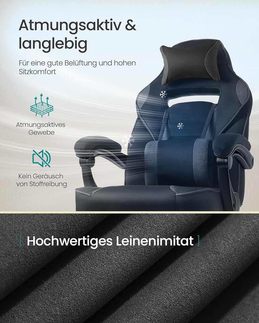 SONGMICS Gaming-Stuhl, Bürostuhl mit Fussstütze, Schreibtischstuhl mit Kopfstütze und Lendenkissen,