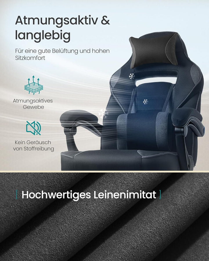 SONGMICS Gaming-Stuhl, Bürostuhl mit Fussstütze, Schreibtischstuhl mit Kopfstütze und Lendenkissen,