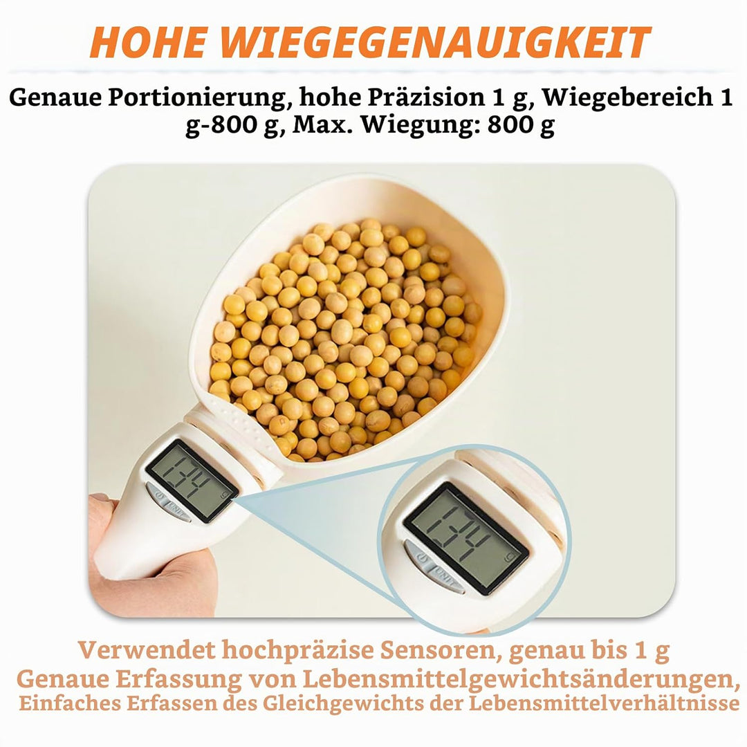 Digitale Löffelwaage, 800g Futterschaufel Hund Waage mit LCD Anzeige, Messlöffel Abnehmbare Wiegelöf