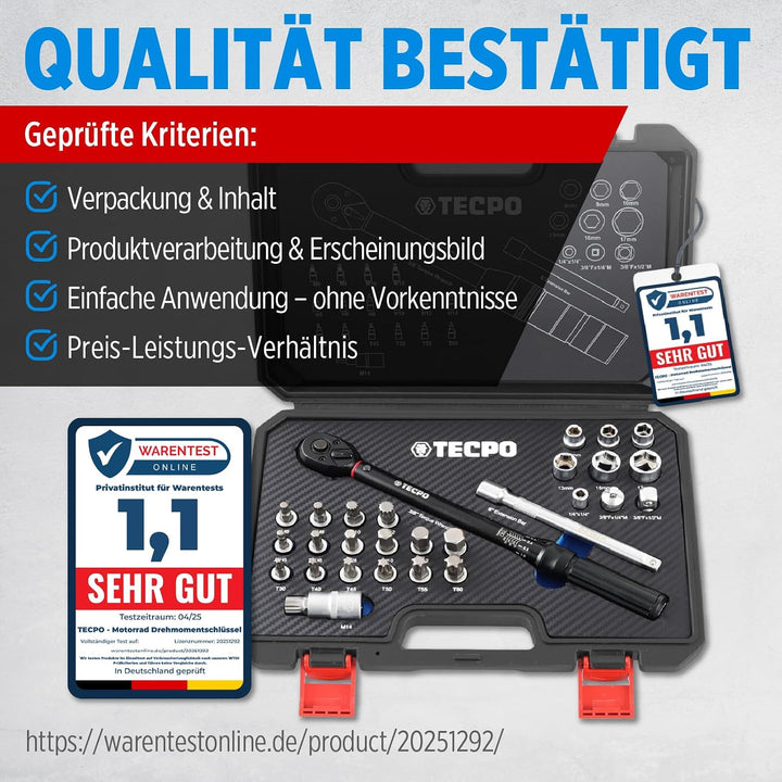 TECPO Motorrad Drehmomentschlüssel Set 3/8" 5-60Nm Schlüssel feine Abstufung, 3/8" 5-60Nm