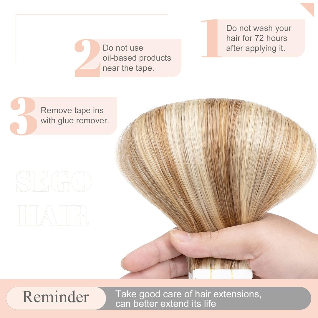 SEGO Echthaar Tape in Extensions Haarverlängerung Invisible Seamless Haarteile Skin Weft Menschenhaa