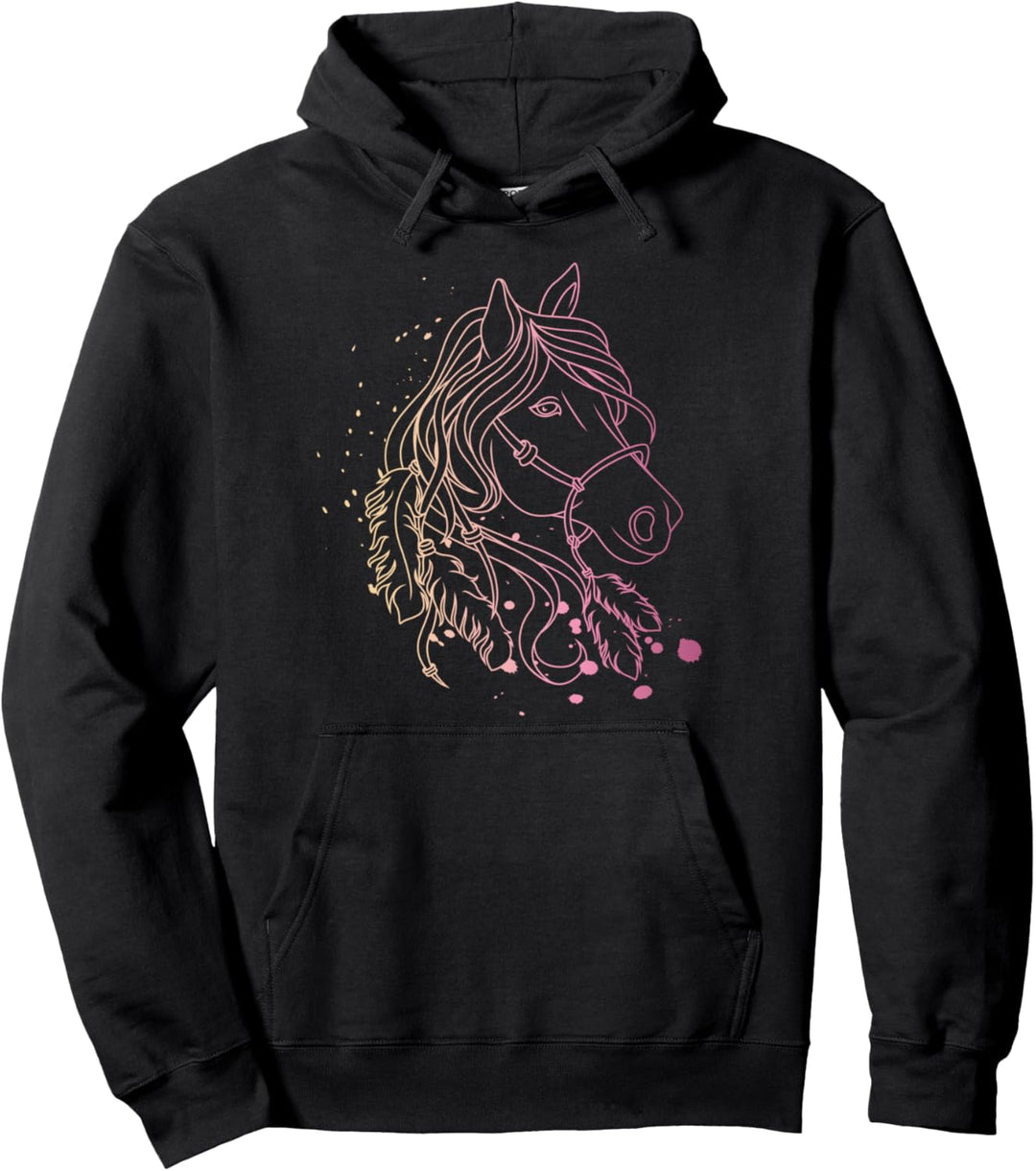 Pferde Bunter Pferdekopf Mit Federschmuck Für Pony Reiterin Pullover Hoodie
