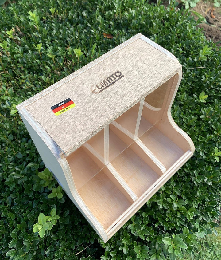 10474 Futterbar, Körnerteiler 3-Fach Holz/Glas