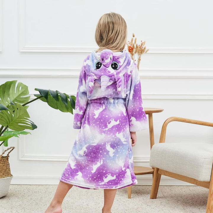 Ceruwum Einhorn Bademantel für Mädchen Weich Fleece Morgenmäntel mit Kapuze 4-5 Jahre Lila Einhorn,