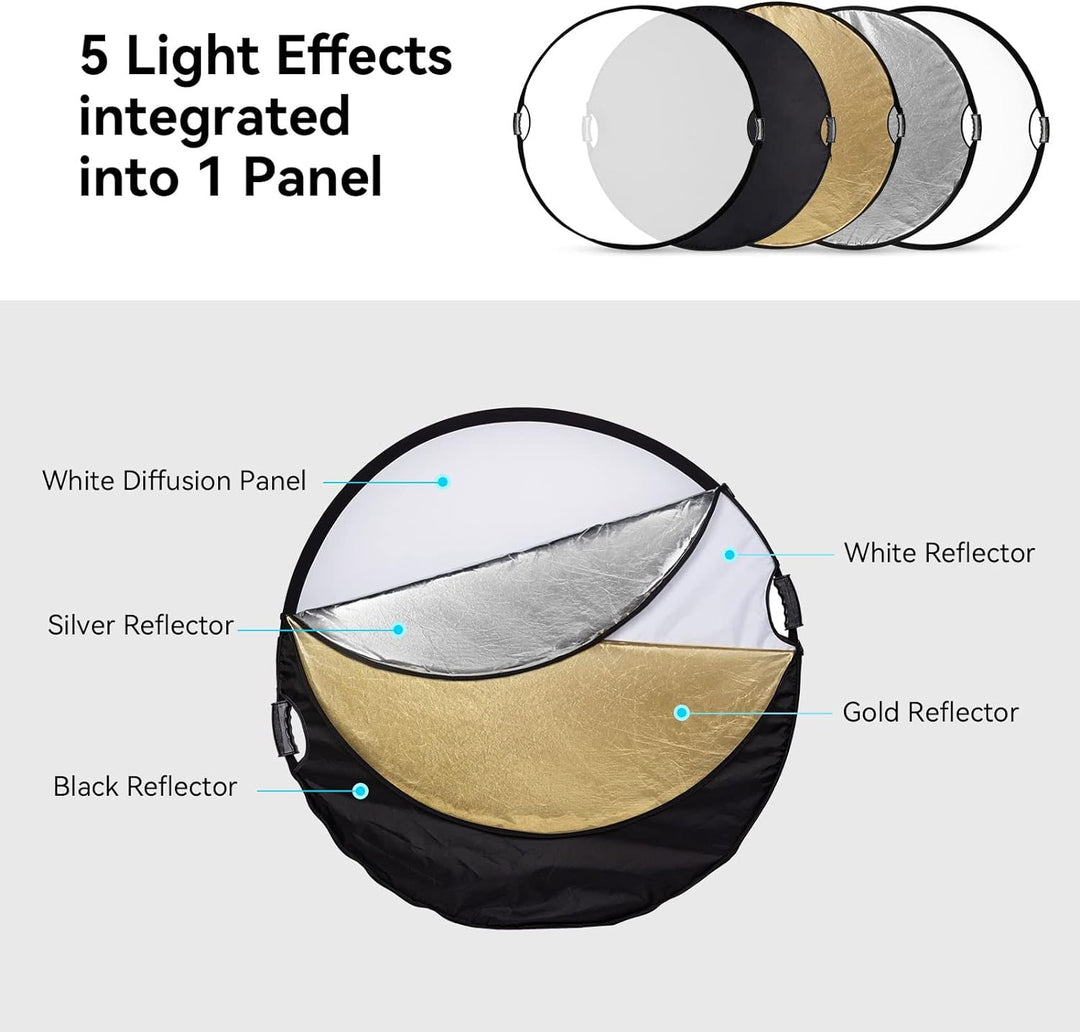SMALLRIG 5 in 1 Reflektor 110cm 42-Zoll Lichtreflektor, mit Griff, Zusammenklappbarer Fotografie Ref