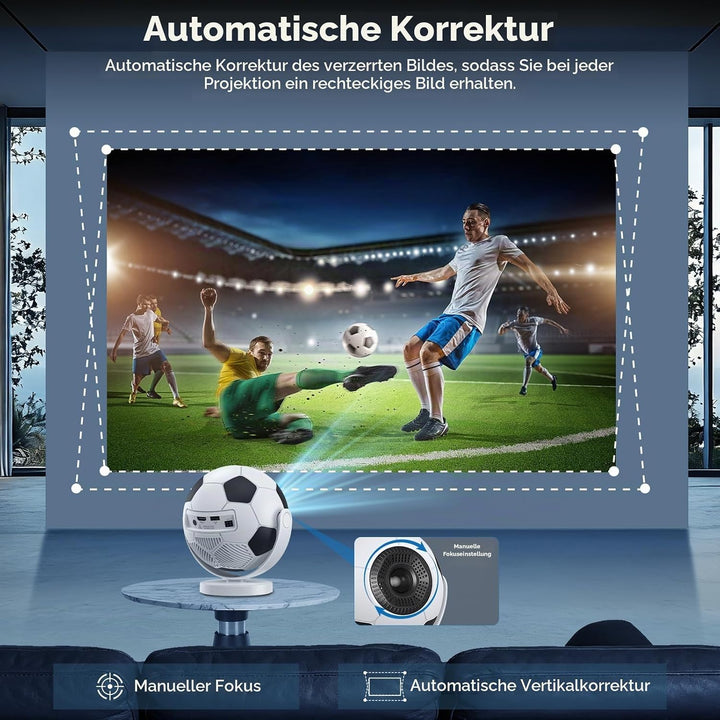 [Fussball-Beamer] Mini Beamer,Smart Projektor mit WiFi 6 und Bluetooth 5.4,Android 14,180°Dreh,Auto