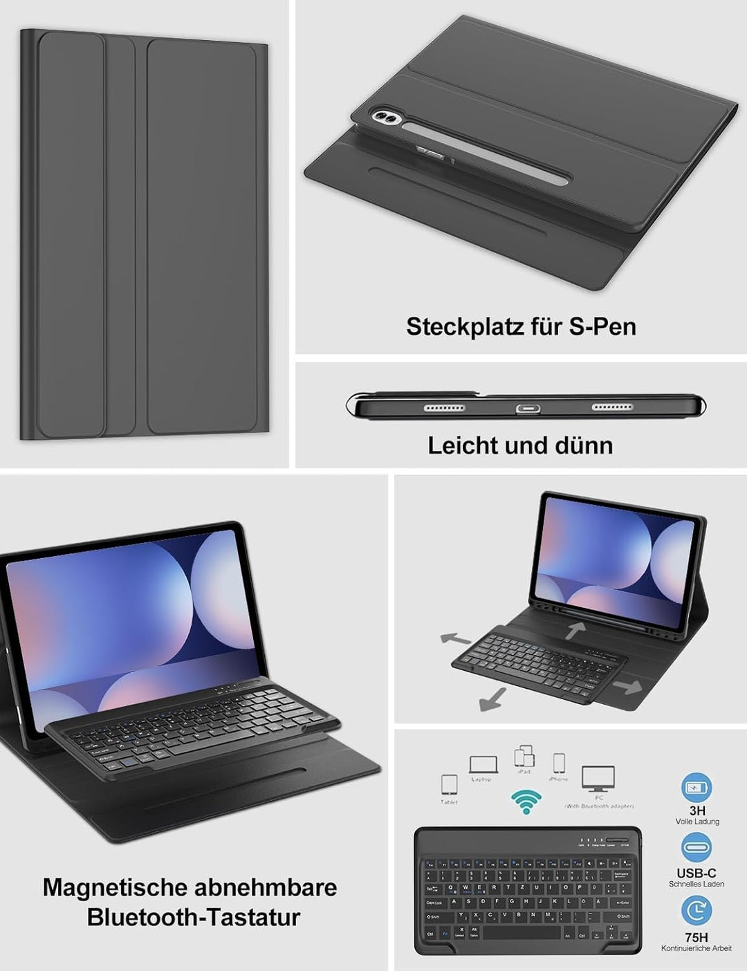 Tastatur Hülle für Samsung Galaxy Tab S10 Ultra/S9 Ultra 14.6 Zoll, QWERTZ Deutscher, Keyboard Cover