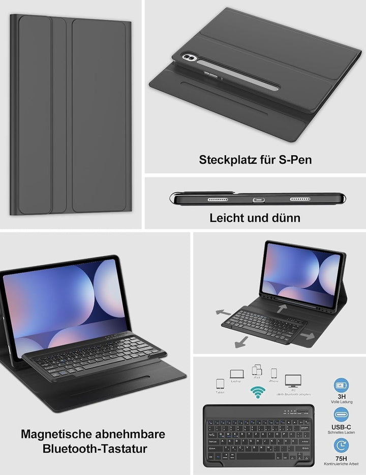 Tastatur Hülle für Samsung Galaxy Tab S10 Ultra/S9 Ultra 14.6 Zoll, QWERTZ Deutscher, Keyboard Cover